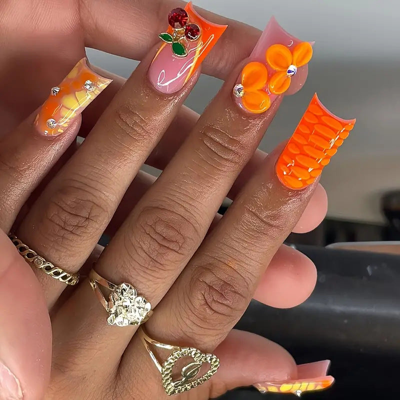 Artistic 3D Floral and Gemstone Press-On Nails Kalsten