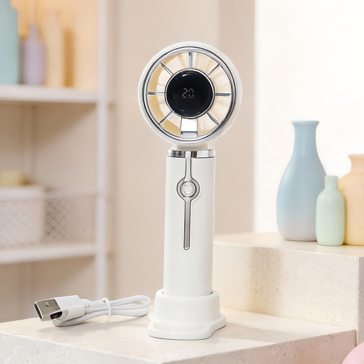 Women's Portable Hand Fan with LCD Temperature Display and USB Charging Function Kalsten