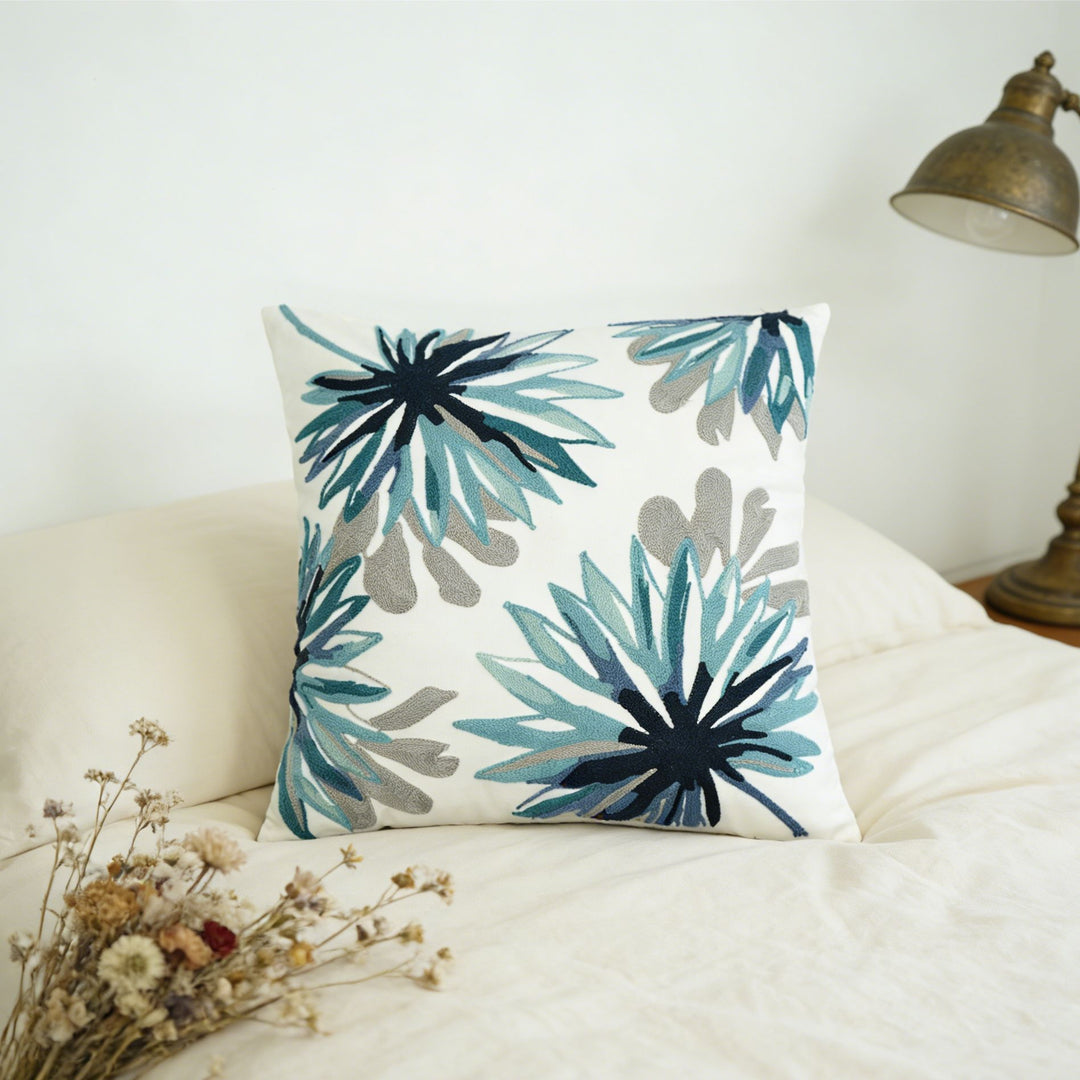 Embroidered Flower Accent Cushion