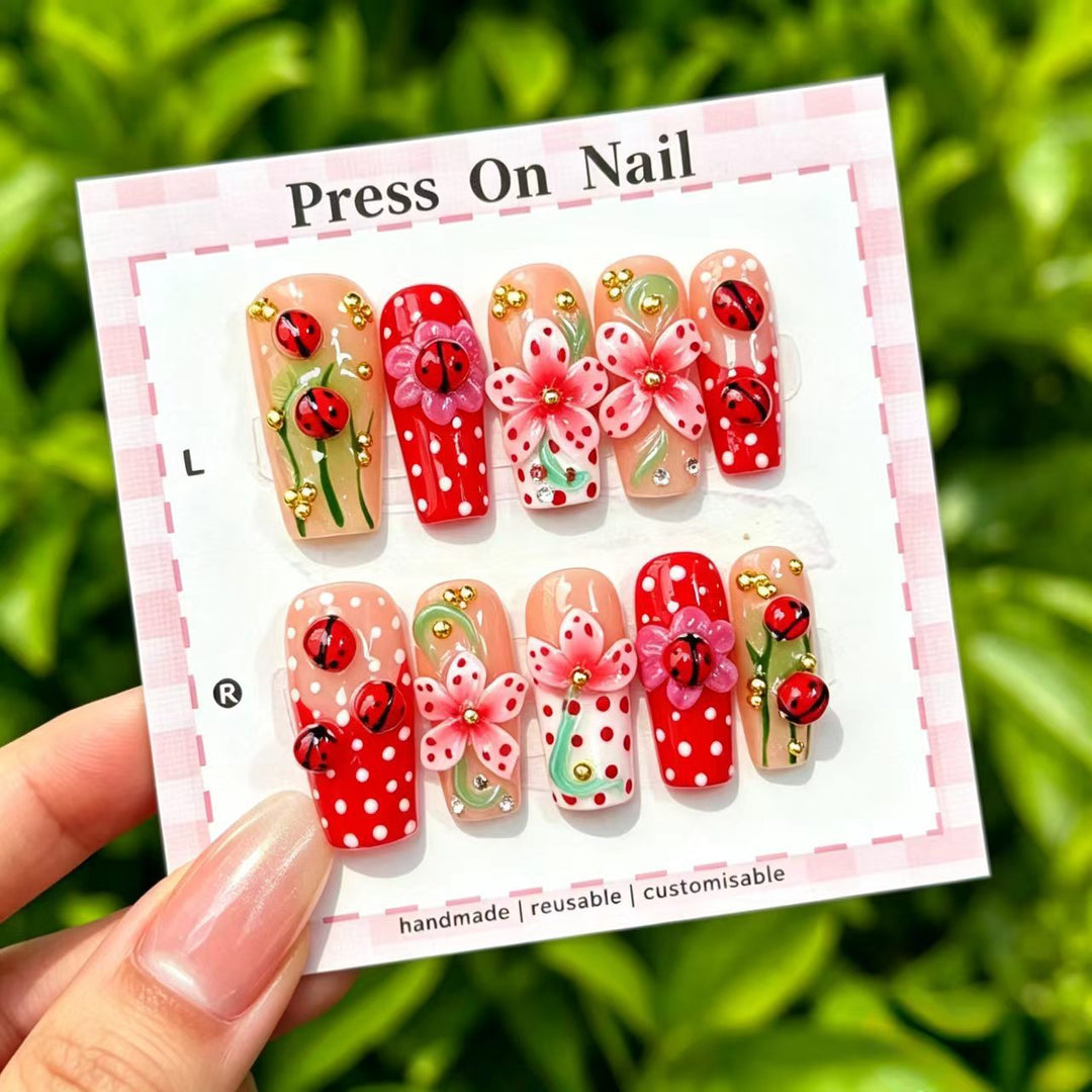 Artistic Cherry-Inspired Press-On Nails