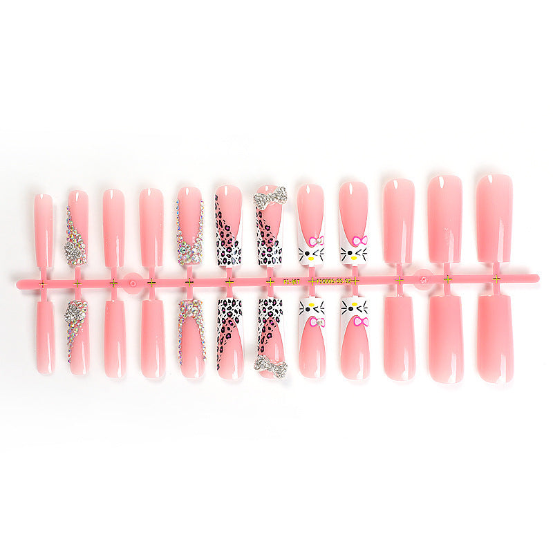 Glamorous artificial nail set with sparkling rhinestone embellishments and creative animal designs Kalsten