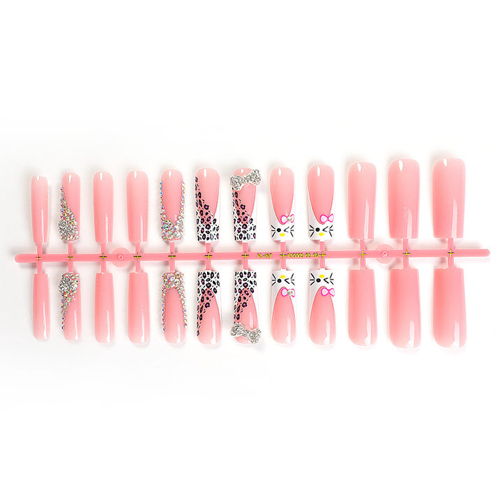 Glamorous artificial nail set with sparkling rhinestone embellishments and creative animal designs Kalsten