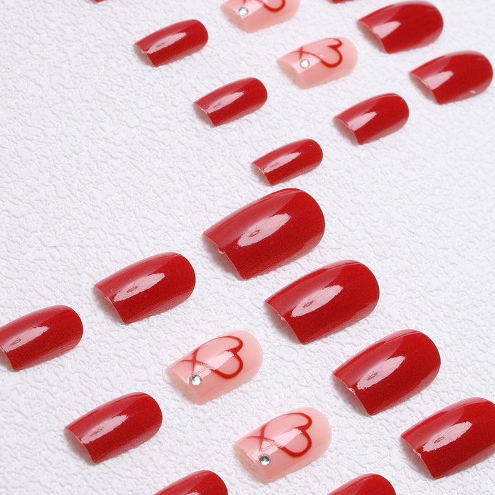 Romantic Heart-Embellished Press-On Nails Kalsten