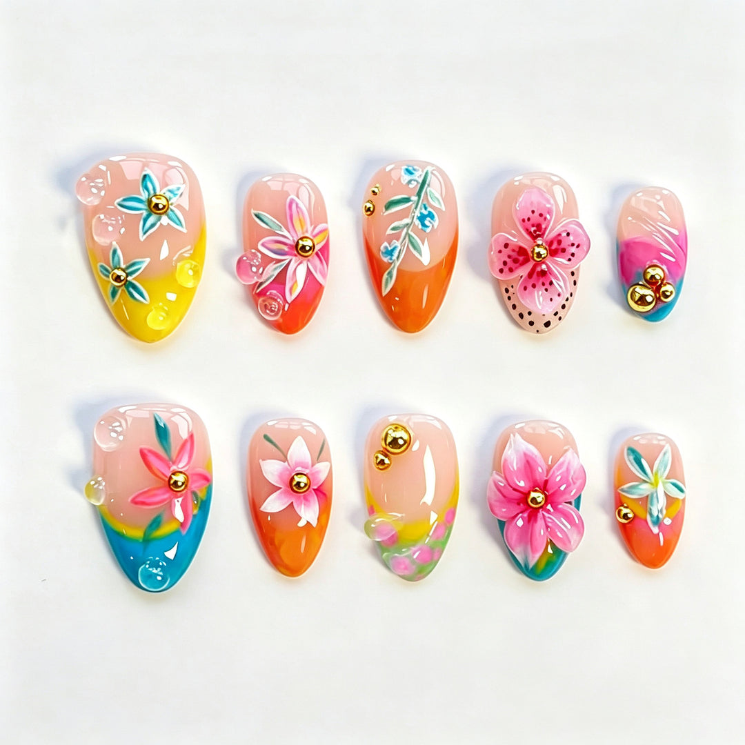 Artistic Floral Design Press-On Nails