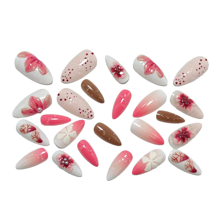 Artificial nails with floral 3D design and glitter effects Kalsten