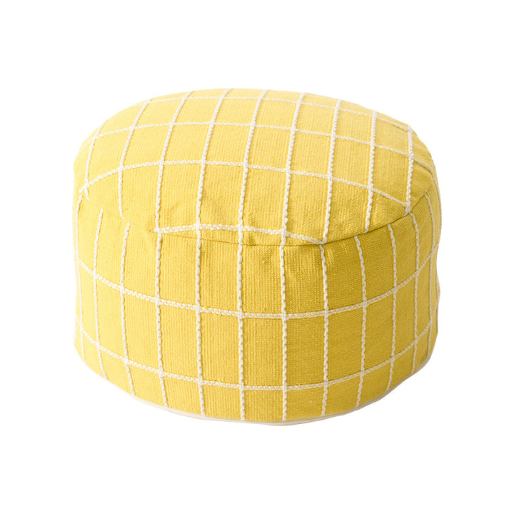 Round seat pouf with knitted check cover and shape-stable inner core Kalsten