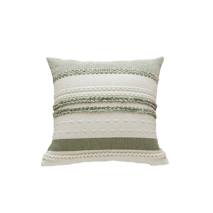 Woven Cotton Textured Lumbar Throw Pillow Cover with Braided Stripe Embellishments