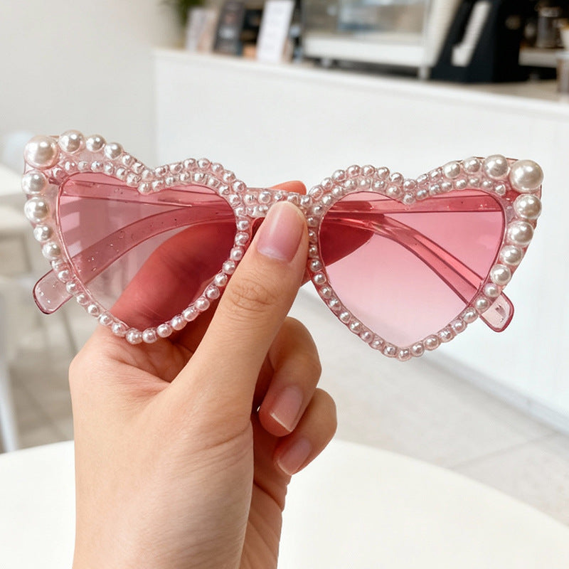 Heart-Shaped Pearl-Detail Sunglasses Kalsten