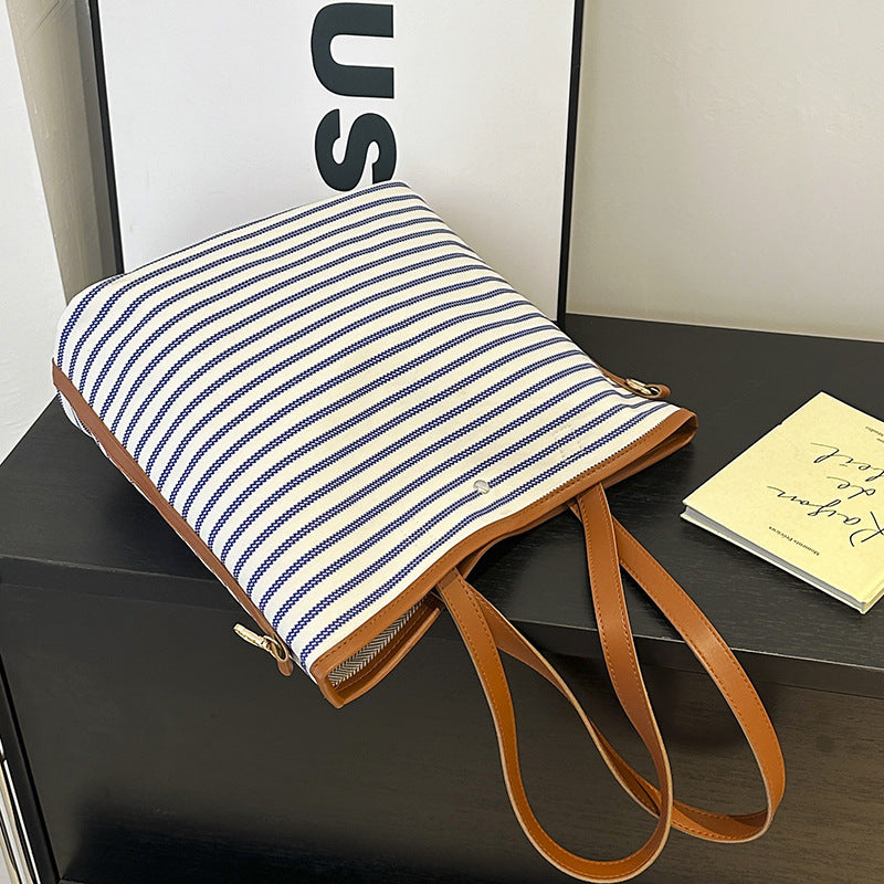 WoStriped Canvas Beach Tote Bag Kalsten