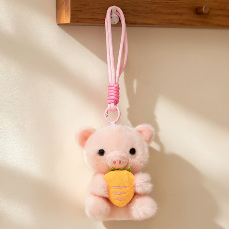 Plush Calico Cat Strawberry Mini Bag Charm Keychain with Soft Rope Loop & Metal Clip Kalsten