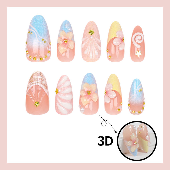 Artificial nail set with elegant flower and shell design Kalsten