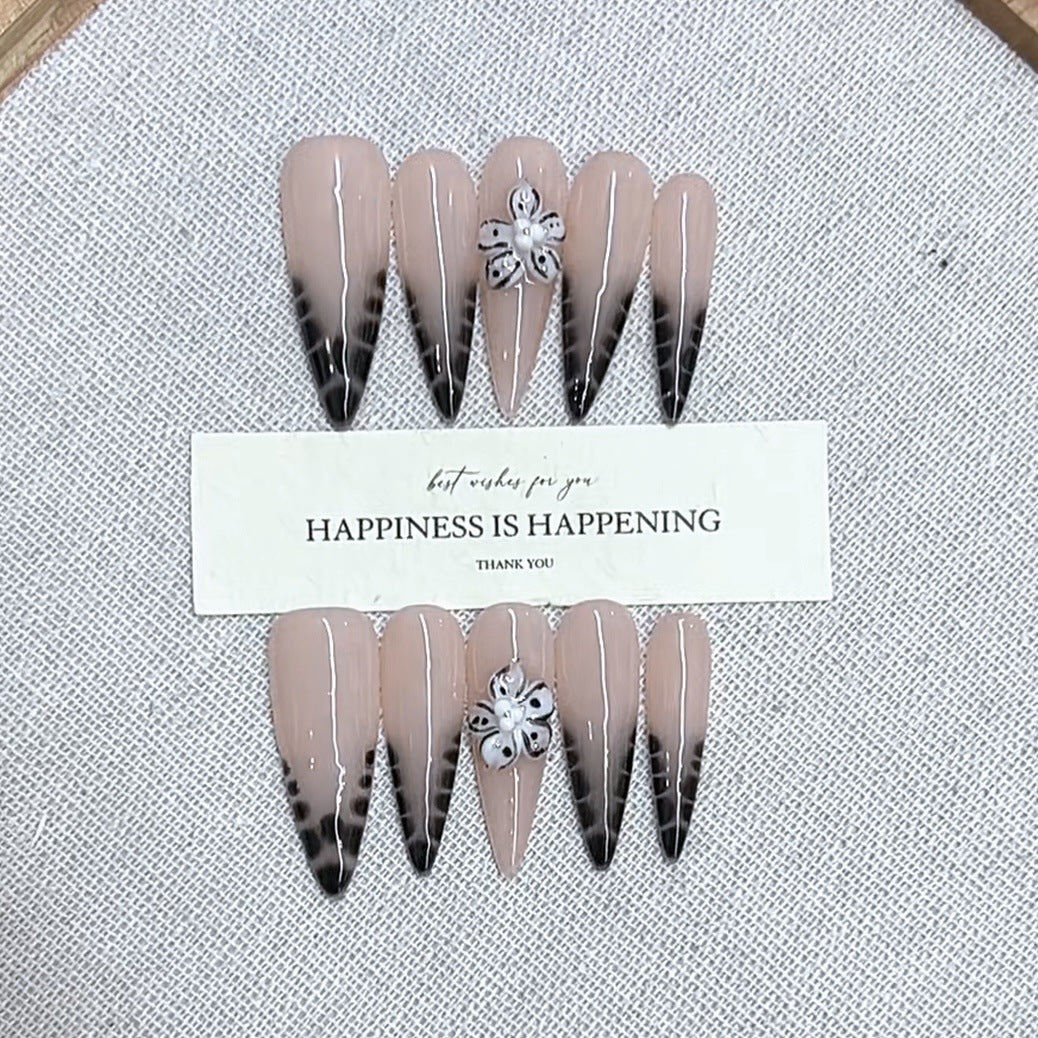 Elegant Stiletto Press-On Nail Set with Floral Design Kalsten