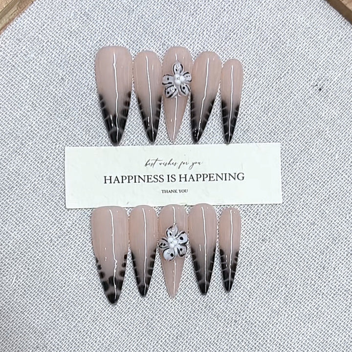 Elegant Stiletto Press-On Nail Set with Floral Design Kalsten