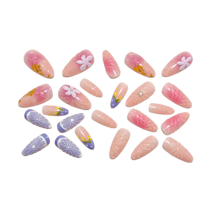 Artificial nail set with floral design and 3D effects Kalsten