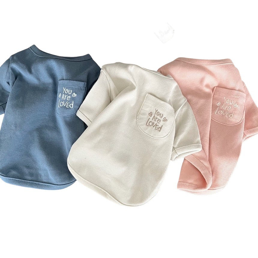 Ribbed Thermal Cotton Dog Pullover with Embroidered Pocket