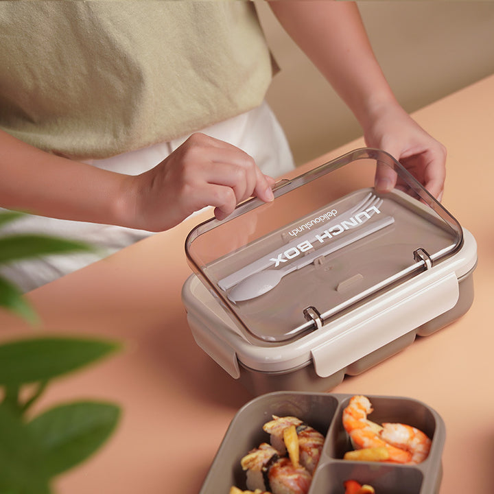 Multi-Compartment Bento Lunch Box with Built-in Utensils