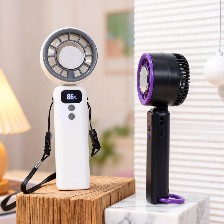 Unisex USB portable hand fan with digital display, adjustable neck strap, and powerful motor Kalsten