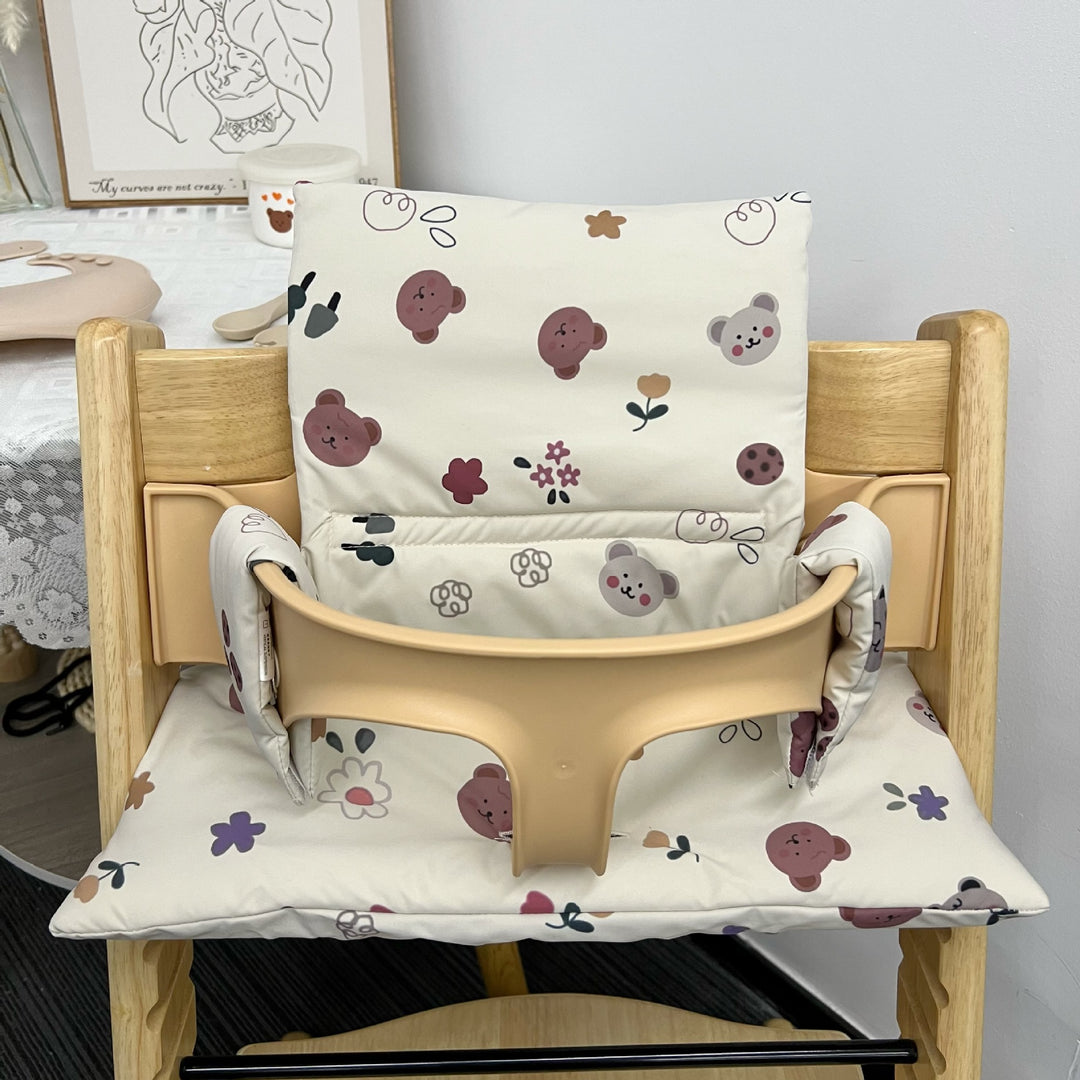 Padded High Chair Seat Liner Cushion with Removable Washable Cover and Safety Harness Slots