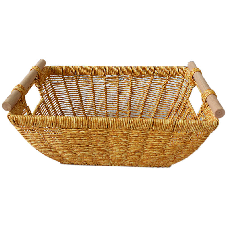 Handwoven Storage Basket with Wooden Handles Kalsten