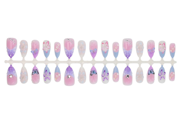 Artificial nail set with elegant flower and butterfly decorations Kalsten