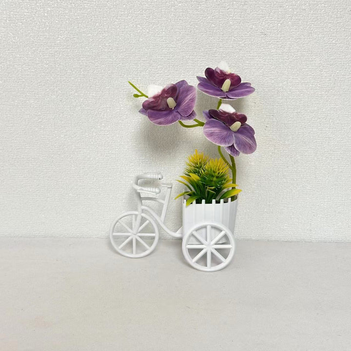 Decorative Bicycle Planter with Faux Orchid Arrangement for Decor