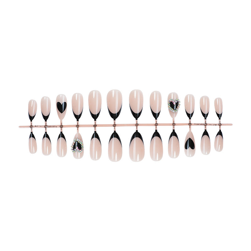 Artistic Press-On Nail Set with Heart and Gem Details kalsten