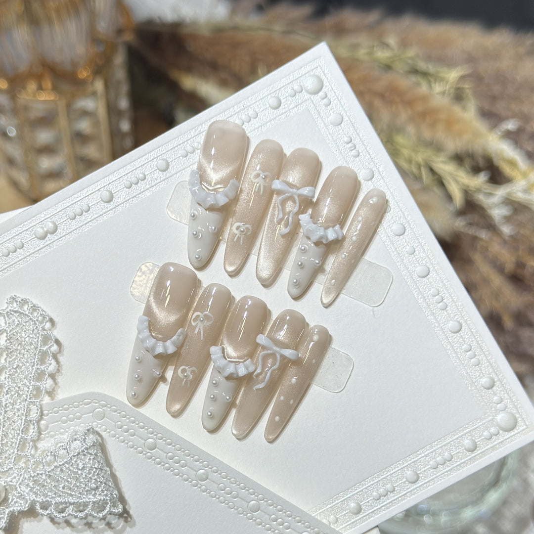 Elegant Press-On Nail Set with Ruffled Accents Kalsten