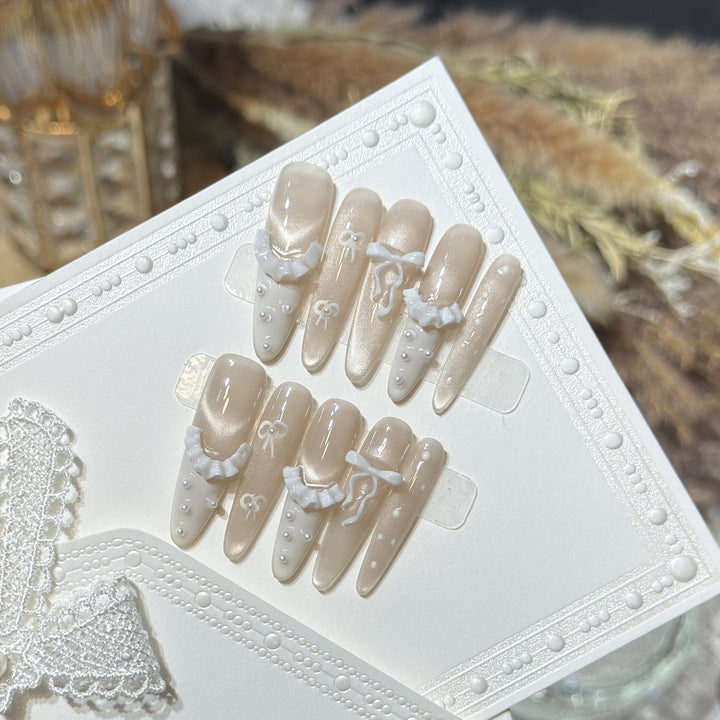 Elegant Press-On Nail Set with Ruffled Accents Kalsten