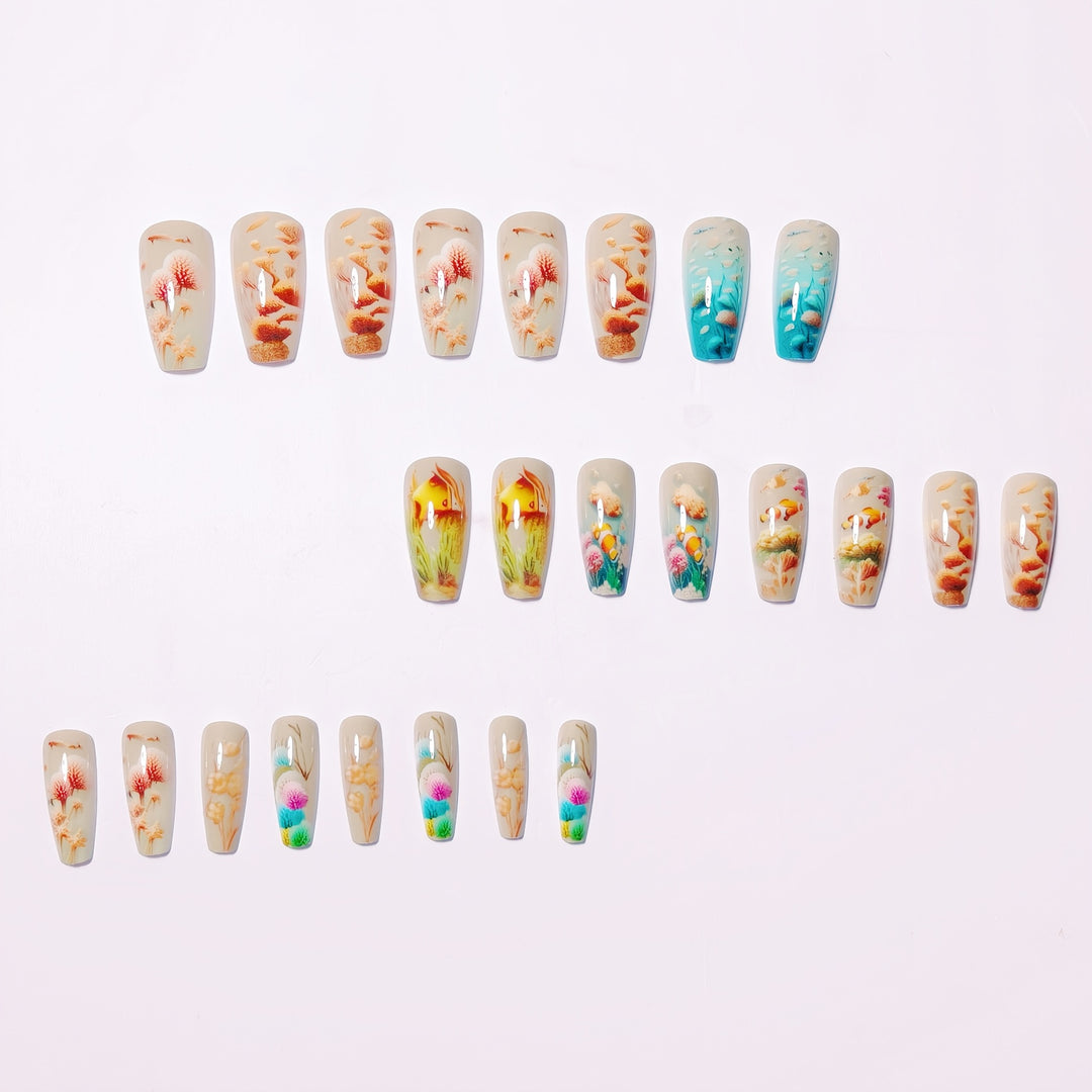 Artificial nails with maritime underwater motif Kalsten