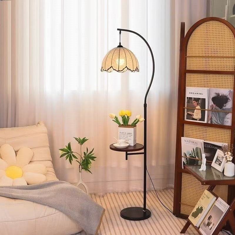Adjustable Arc Floor Lamp with Integrated Side Table