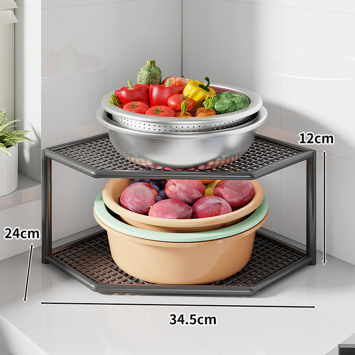 Three-Tier Corner Kitchen Countertop Organizer Shelf with Ventilated Metal Trays