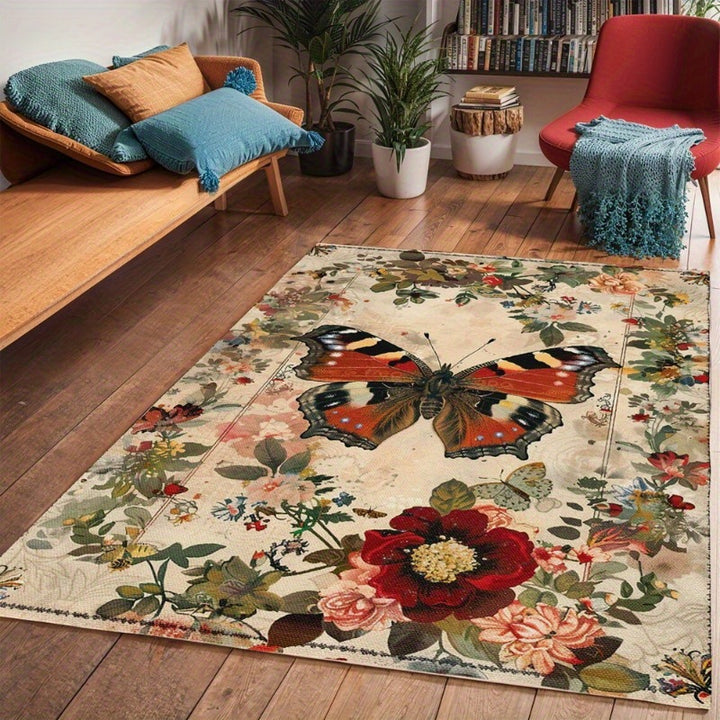 Decorative Butterfly Print Area Rug