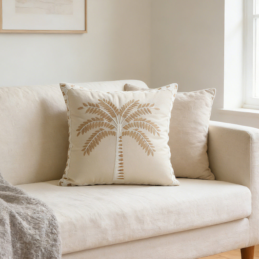 Embroidered Palm Linen Decorative Throw Pillow