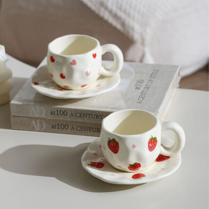 Ceramic mug with hand-painted tulip pattern and organic shape