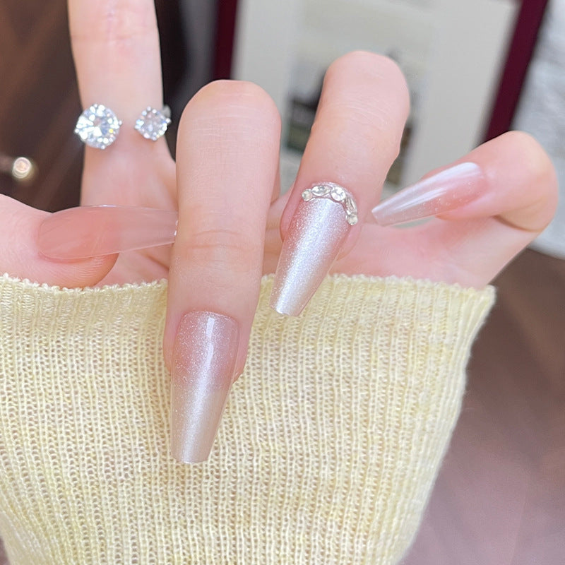 Decorative Long Press-On Nail Set with Rhinestone Accents Kalsten