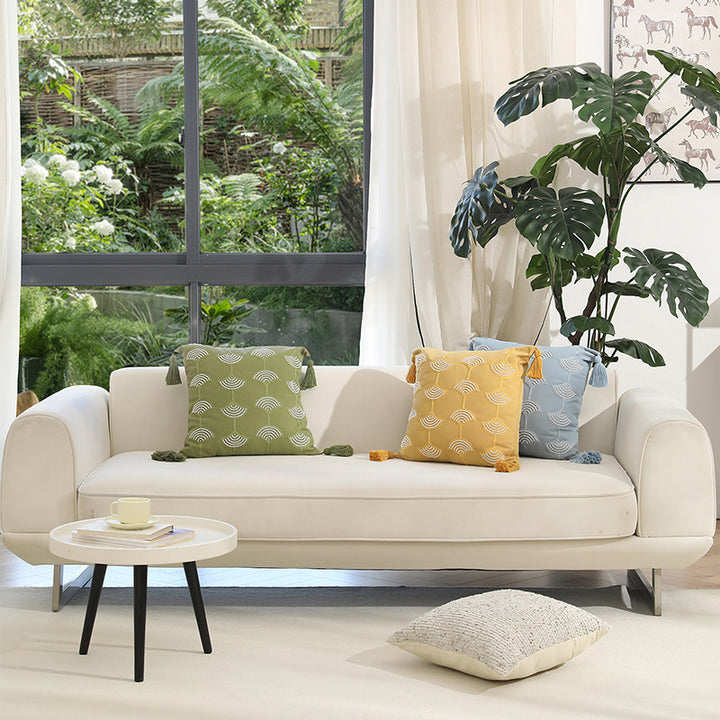 Embroidered decorative pillow with tassels and geometric pattern Kalsten