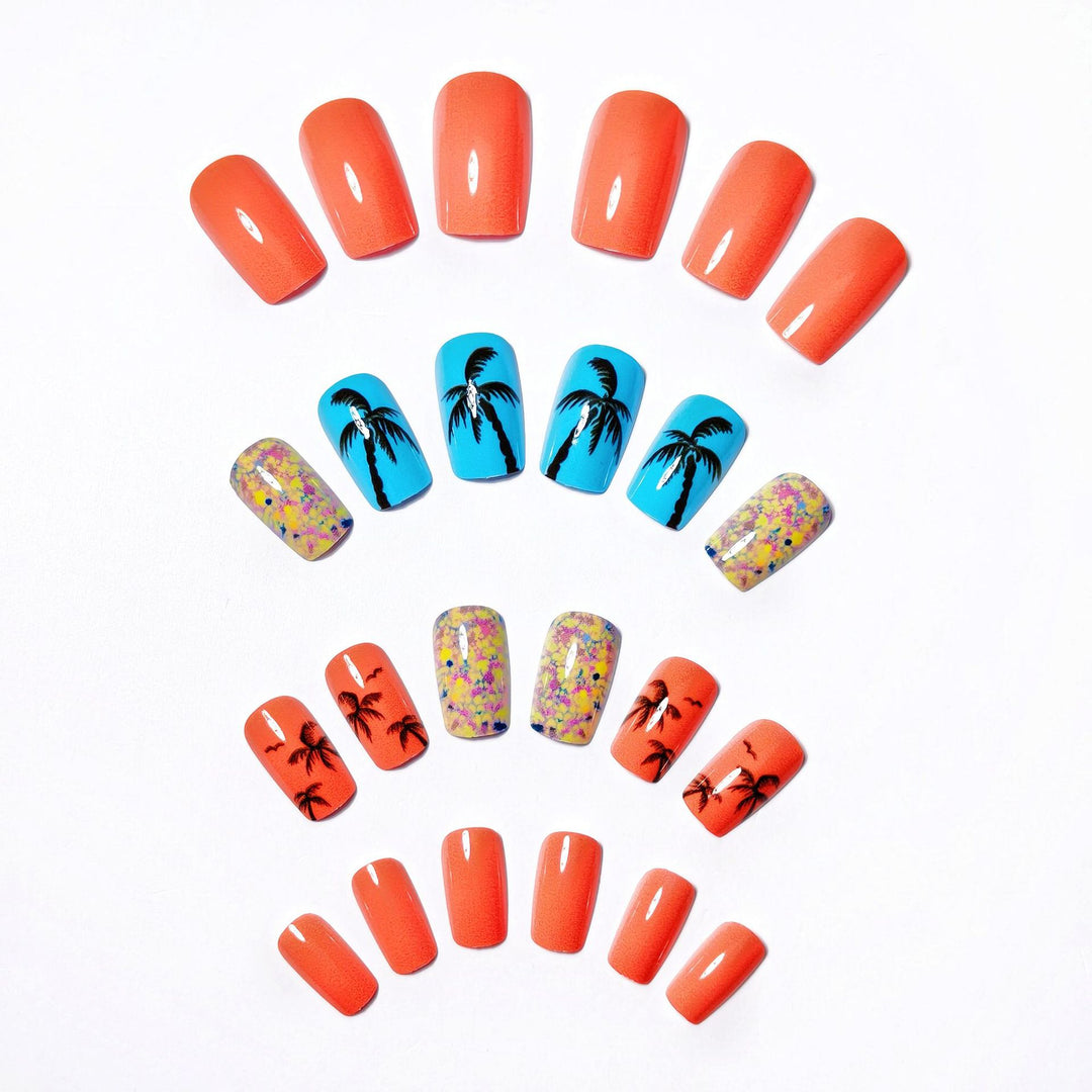 Artificial nails with tropical palm motif Kalsten