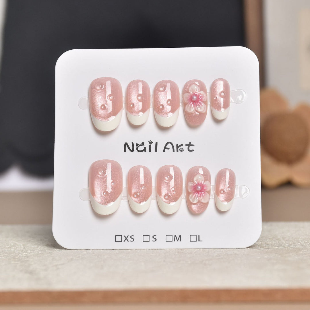 Decorative Press-On Nail Extensions with Floral Accents Kalsten