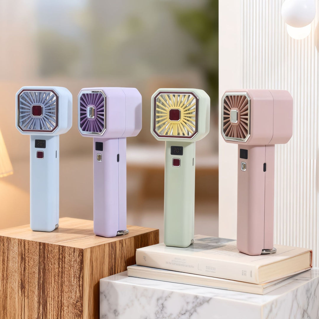 Unisex portable USB table fan with digital temperature display and compact folding grille Kalsten