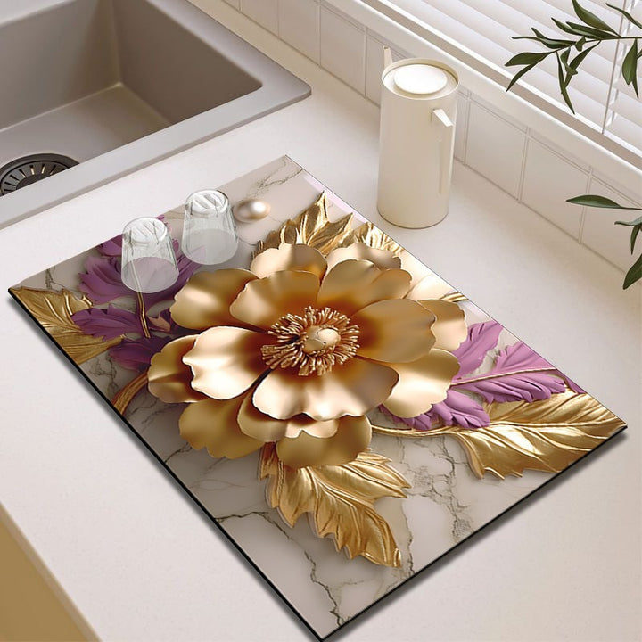 Elegant Floral Design Kitchen Mat