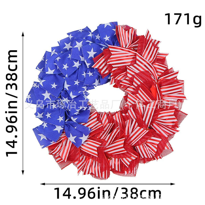 Unisex decorative country house door wreath with overlapping wooden stars and multiple ribbon bows Kalsten
