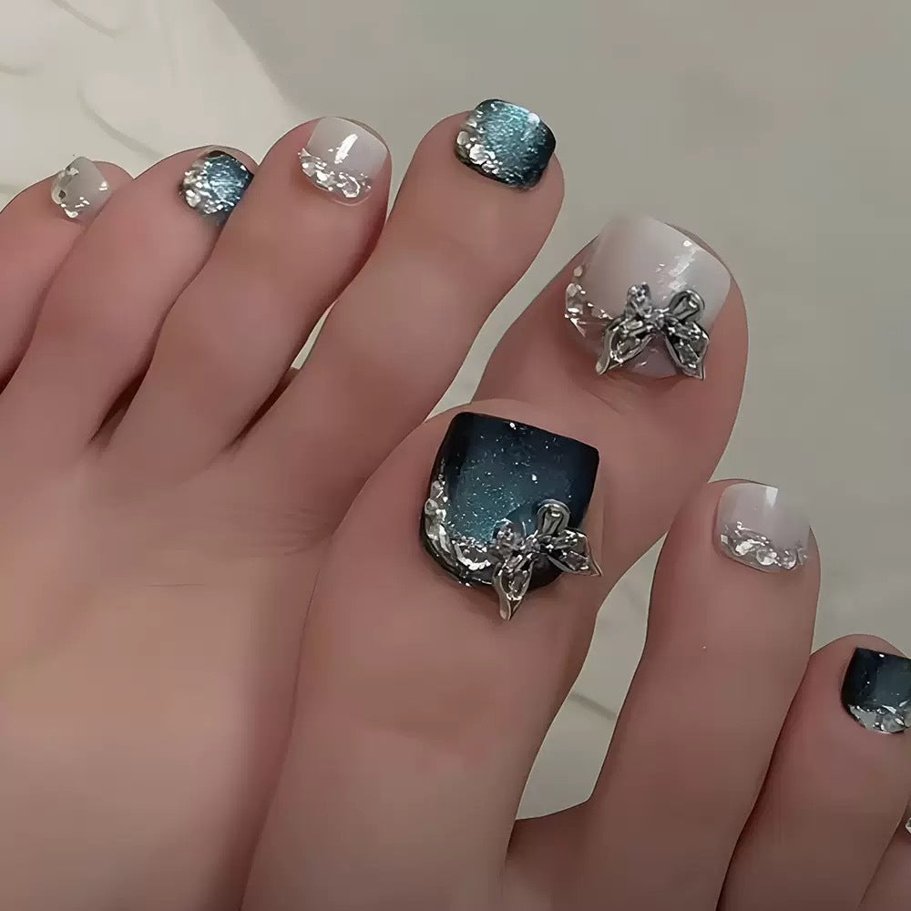 Artificial nail set with elegant 3D decorations and glitter accents Kalsten