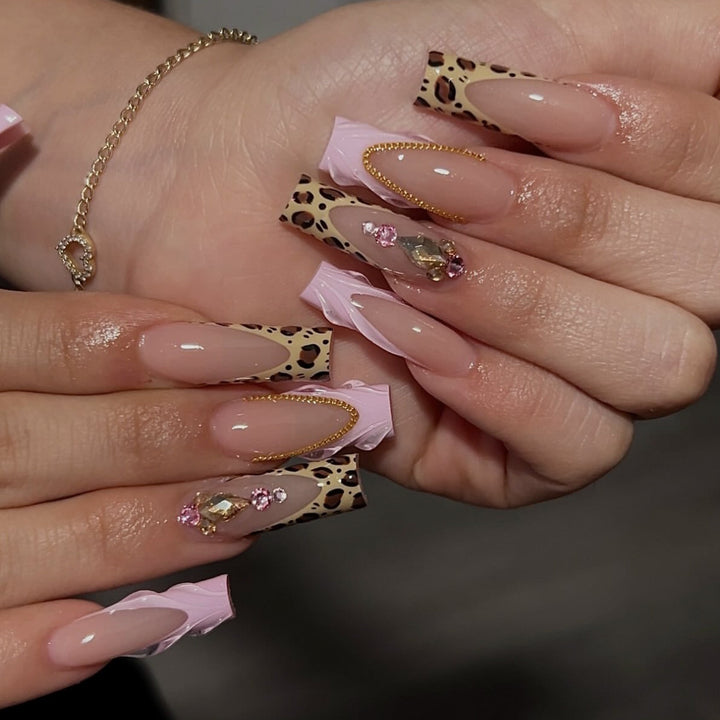 Elegant Stiletto Nail Art Extensions with Leopard Print Kalsten