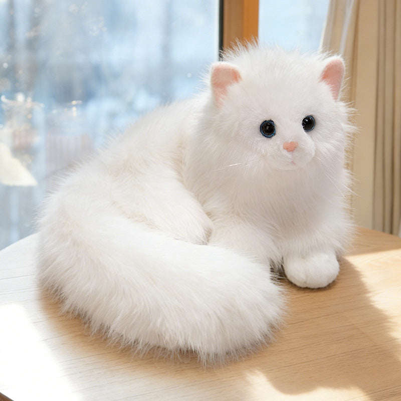 Realistic Long-Haired Plush Cat Decorative Cuddle Toy with Oversized Fluffy Tail Kalsten