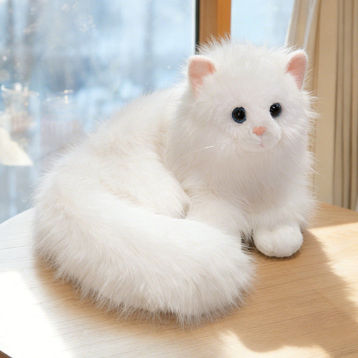 Realistic Long-Haired Plush Cat Decorative Cuddle Toy with Oversized Fluffy Tail Kalsten