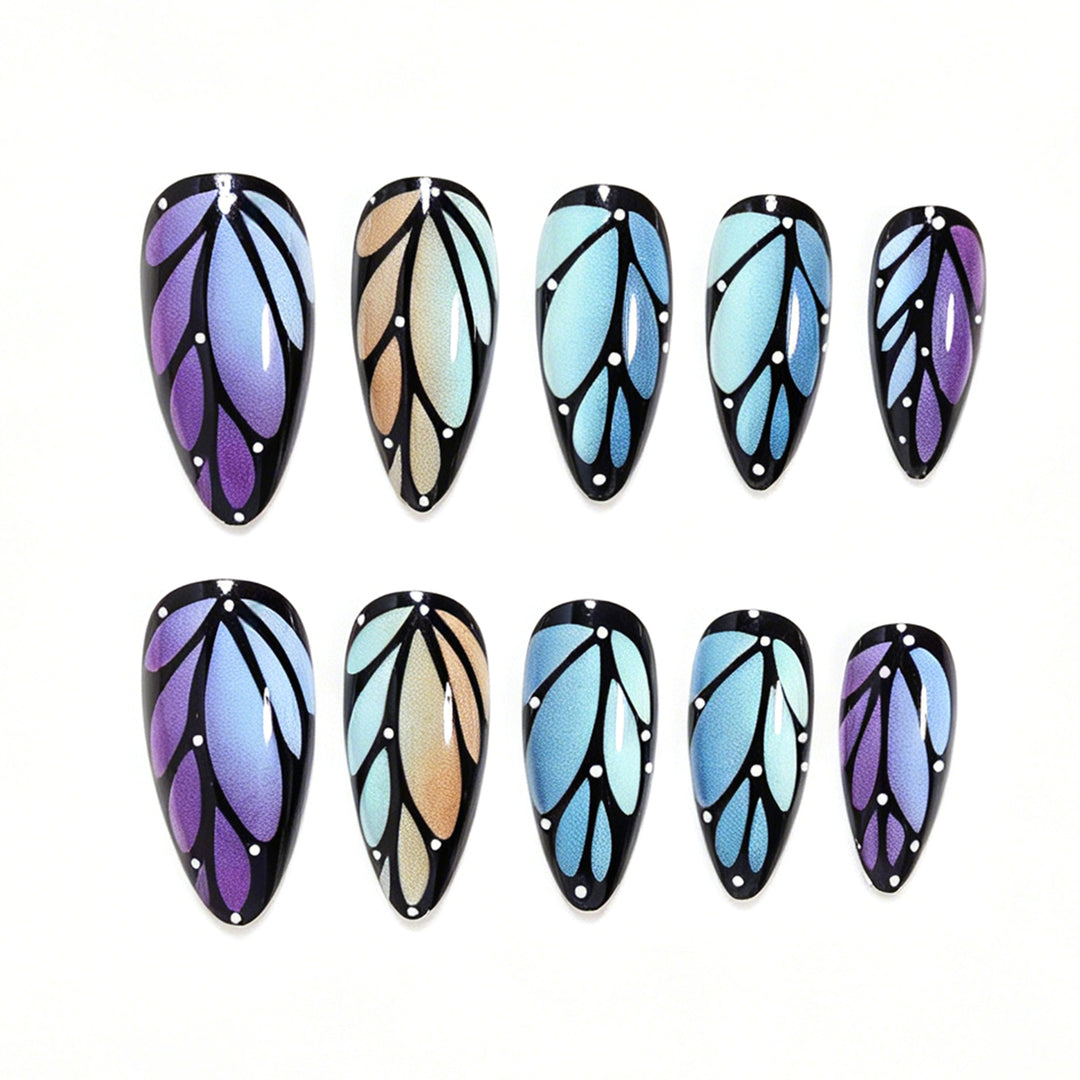 Artistic Stiletto Nail Art Set with Leaf Patterns Kalsten