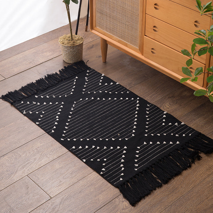 Woven cotton runner with diamond jacquard pattern and fringes Kalsten