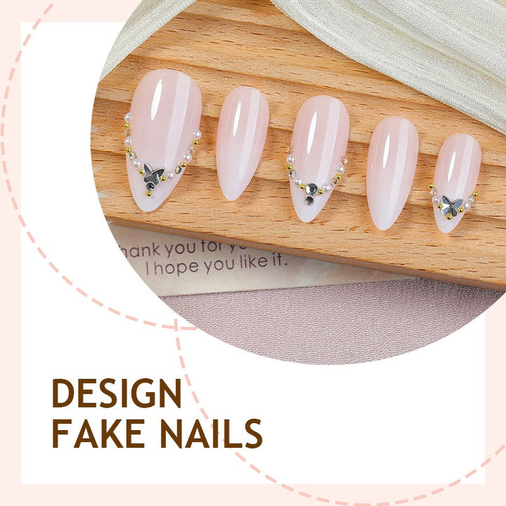 Acrylic nail set with elegant rhinestone decorations and glamorous designs Kalsten