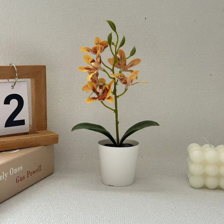 Lifelike Faux Orchid Plant in Decorative Pot for Decor
