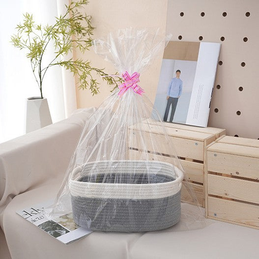 Natural storage basket with ribbons Kalsten